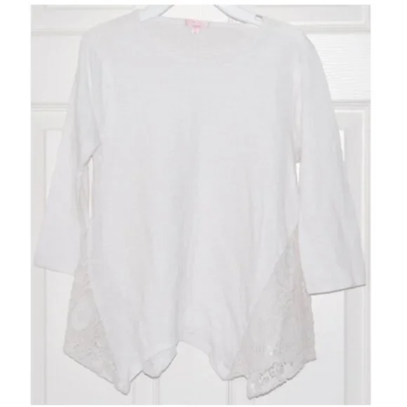 Me.n.u Girls, Juniors Size L (Bust: 33") Shirt, 3/4 Sleeve, Crochet Details - Picture 2 of 8